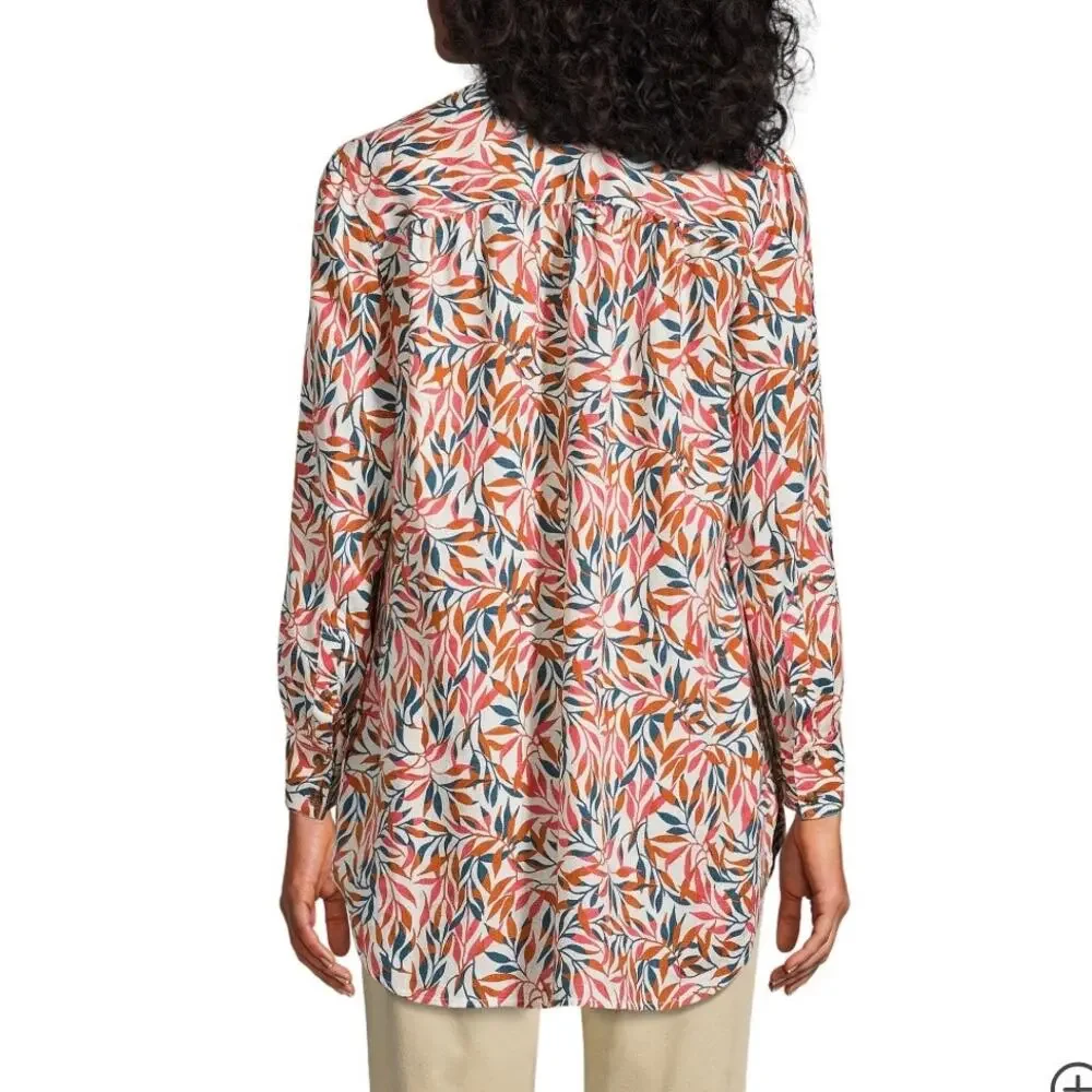 Lands' End Womens Tunic Top Size L 100% Linen Long Sleeve Pockets Resort Beach - Picture 4 of 11